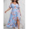 image:imageFloerns Womens Plus Size Cold Shoulder Short Sleeve Split Thigh Long DressLight Blue