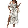 image:imageFloerns Womens Plus Size Cold Shoulder Short Sleeve Split Thigh Long DressMulti Beige