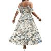 image:imageFloerns Womens Plus Size Cold Shoulder Short Sleeve Split Thigh Long DressMulti Beige
