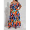 image:imageFloerns Womens Plus Size Cold Shoulder Short Sleeve Split Thigh Long DressRed Floral
