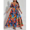 image:imageFloerns Womens Plus Size Cold Shoulder Short Sleeve Split Thigh Long DressRed Floral