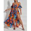 image:imageFloerns Womens Plus Size Cold Shoulder Short Sleeve Split Thigh Long DressRed Floral