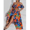 image:imageFloerns Womens Plus Size Cold Shoulder Short Sleeve Split Thigh Long DressRed Floral