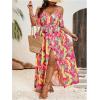 image:imageFloerns Womens Plus Size Cold Shoulder Short Sleeve Split Thigh Long DressRose Pink