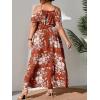 image:imageFloerns Womens Plus Size Cold Shoulder Short Sleeve Split Thigh Long DressRust Brown
