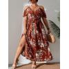 image:imageFloerns Womens Plus Size Cold Shoulder Short Sleeve Split Thigh Long DressRust Brown