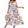 image:imageFloerns Womens Plus Size Cold Shoulder Short Sleeve Split Thigh Long DressWhite