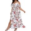 image:imageFloerns Womens Plus Size Cold Shoulder Short Sleeve Split Thigh Long DressWhite