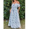 image:imageFloerns Womens Plus Size Cold Shoulder Short Sleeve Split Thigh Long DressWhite and Blue
