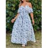 image:imageFloerns Womens Plus Size Cold Shoulder Short Sleeve Split Thigh Long DressWhite and Blue