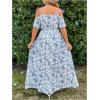 image:imageFloerns Womens Plus Size Cold Shoulder Short Sleeve Split Thigh Long DressWhite and Blue