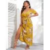 image:imageFloerns Womens Plus Size Cold Shoulder Short Sleeve Split Thigh Long DressYellow