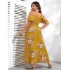 image:imageFloerns Womens Plus Size Cold Shoulder Short Sleeve Split Thigh Long DressYellow