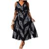 image:imageFloerns Womens Plus Size Cold Shoulder Tropical Print V Neck Flared A Line Long DressBlack and White