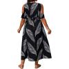 image:imageFloerns Womens Plus Size Cold Shoulder Tropical Print V Neck Flared A Line Long DressBlack and White