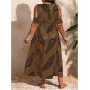 image:imageFloerns Womens Plus Size Cold Shoulder Tropical Print V Neck Flared A Line Long DressBrown