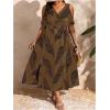 image:imageFloerns Womens Plus Size Cold Shoulder Tropical Print V Neck Flared A Line Long DressBrown