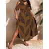 image:imageFloerns Womens Plus Size Cold Shoulder Tropical Print V Neck Flared A Line Long DressBrown