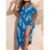 image:imageFloerns Womens Plus Size Cold Shoulder Tropical Print V Neck Flared A Line Long DressDeep Blue