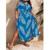 image:imageFloerns Womens Plus Size Cold Shoulder Tropical Print V Neck Flared A Line Long DressDeep Blue
