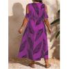image:imageFloerns Womens Plus Size Cold Shoulder Tropical Print V Neck Flared A Line Long DressPurple