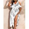image:imageFloerns Womens Plus Size Cold Shoulder Tropical Print V Neck Flared A Line Long DressWhite