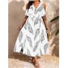 image:imageFloerns Womens Plus Size Cold Shoulder Tropical Print V Neck Flared A Line Long DressWhite