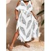 image:imageFloerns Womens Plus Size Cold Shoulder Tropical Print V Neck Flared A Line Long DressWhite