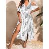 image:imageFloerns Womens Plus Size Cold Shoulder Tropical Print V Neck Flared A Line Long DressWhite