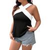 image:imageFloerns Womens Plus Size Criss Cross Tank Colorblock Sleeveless Halter TopsBlack and White