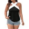 image:imageFloerns Womens Plus Size Criss Cross Tank Colorblock Sleeveless Halter TopsBlack and White