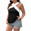 image:imageFloerns Womens Plus Size Criss Cross Tank Colorblock Sleeveless Halter TopsBlack and White