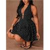 image:imageFloerns Womens Plus Size Cute Polka Dots Halter Mini Dress Ruffle A Line Going Out DressesBlack and White