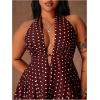 image:imageFloerns Womens Plus Size Cute Polka Dots Halter Mini Dress Ruffle A Line Going Out DressesBrown