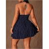 image:imageFloerns Womens Plus Size Cute Polka Dots Halter Mini Dress Ruffle A Line Going Out DressesDark Blue