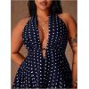 image:imageFloerns Womens Plus Size Cute Polka Dots Halter Mini Dress Ruffle A Line Going Out DressesDark Blue