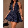 image:imageFloerns Womens Plus Size Cute Polka Dots Halter Mini Dress Ruffle A Line Going Out DressesDark Blue