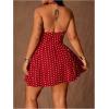 image:imageFloerns Womens Plus Size Cute Polka Dots Halter Mini Dress Ruffle A Line Going Out DressesRed