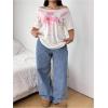 image:imageFloerns Womens Plus Size Floral Off The Shoulder Tops Summer Vacation Casual T ShirtsWhite Multi