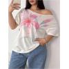 image:imageFloerns Womens Plus Size Floral Off The Shoulder Tops Summer Vacation Casual T ShirtsWhite Multi