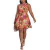 image:imageFloerns Womens Plus Size Floral Print One Shoulder Sleeveless Belted A Line DressOrange Multi
