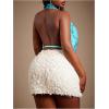 image:imageFloerns Womens Plus Size Floral Sequin Halter Top Backless Draped Beaded Club Party Tank TopsBlue
