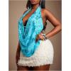 image:imageFloerns Womens Plus Size Floral Sequin Halter Top Backless Draped Beaded Club Party Tank TopsBlue