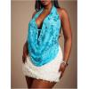 image:imageFloerns Womens Plus Size Floral Sequin Halter Top Backless Draped Beaded Club Party Tank TopsBlue