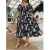 image:imageFloerns Womens Plus Size Floral Square Neck Flounce Short Sleeve A Line Maxi DressBlack