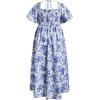 image:imageFloerns Womens Plus Size Floral Square Neck Flounce Short Sleeve A Line Maxi DressBlue and White