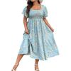 image:imageFloerns Womens Plus Size Floral Square Neck Flounce Short Sleeve A Line Maxi DressLight Blue