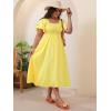 image:imageFloerns Womens Plus Size Floral Square Neck Flounce Short Sleeve A Line Maxi DressMustard Yellow