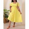 image:imageFloerns Womens Plus Size Floral Square Neck Flounce Short Sleeve A Line Maxi DressMustard Yellow