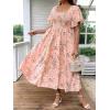 image:imageFloerns Womens Plus Size Floral Square Neck Flounce Short Sleeve A Line Maxi DressPink